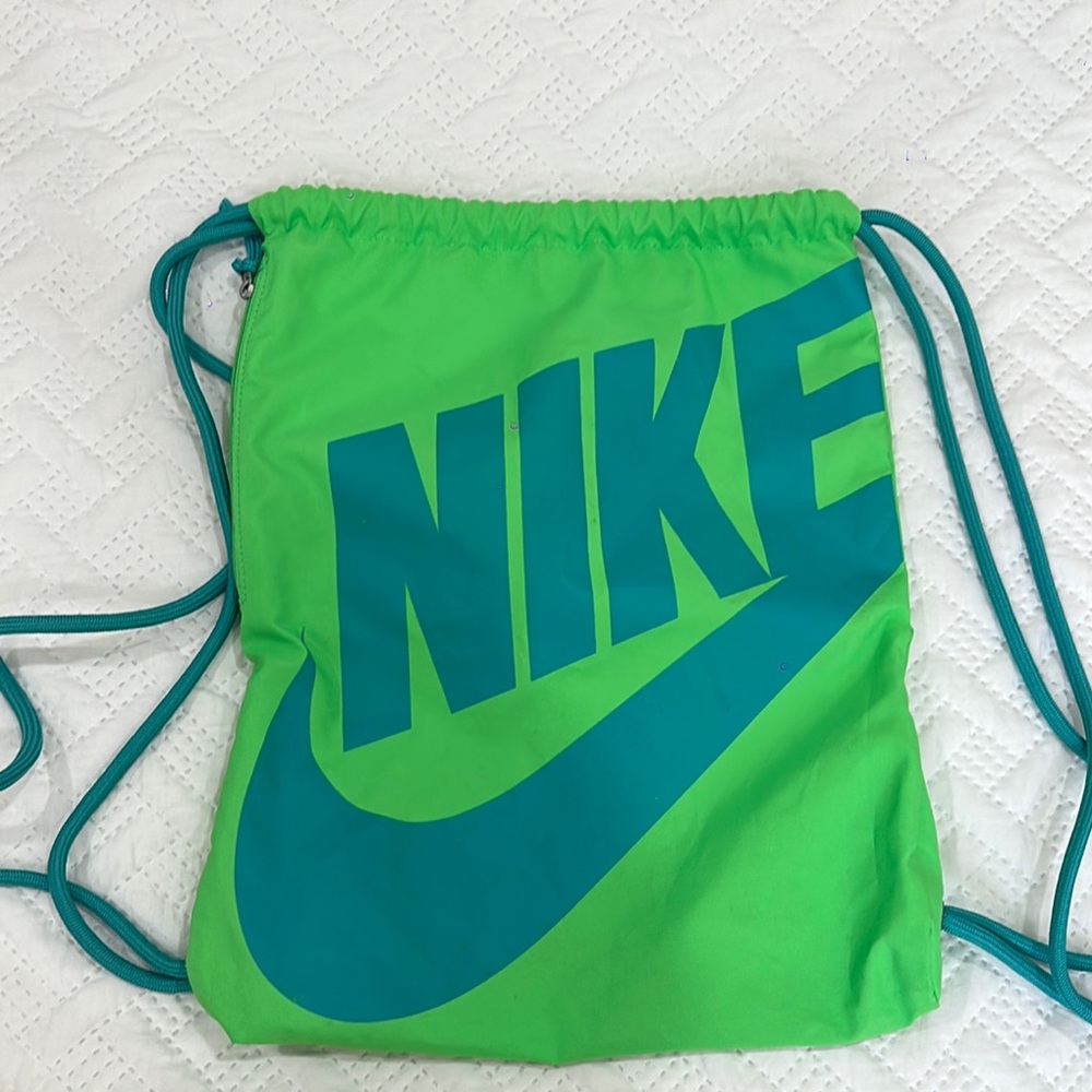 Nike Green and Blue Kids Drawstring Bag